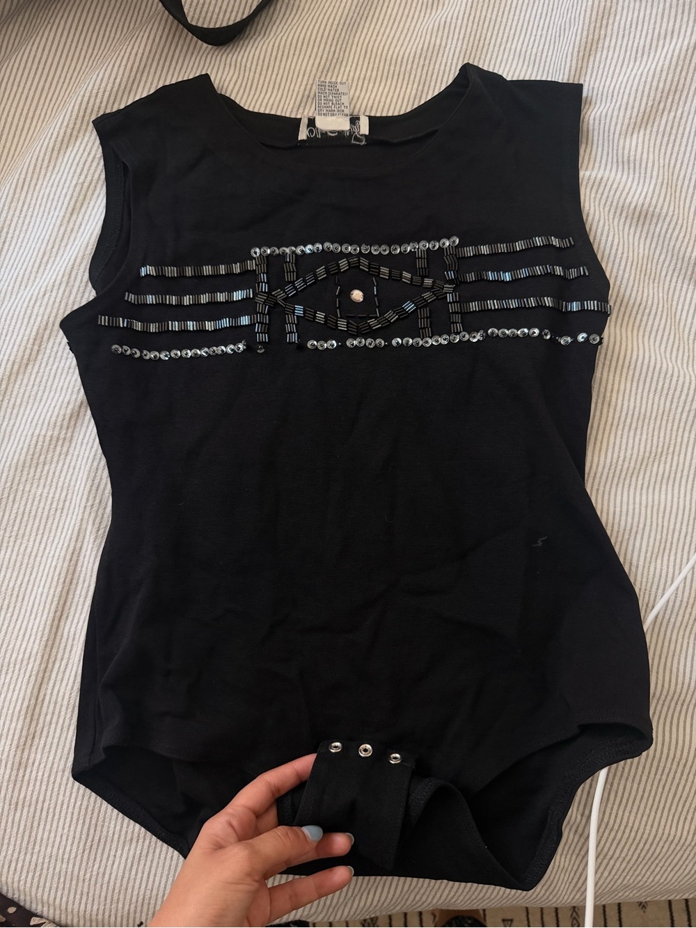 Oleg Cassini Black Beaded Sleeveless Bodysuit